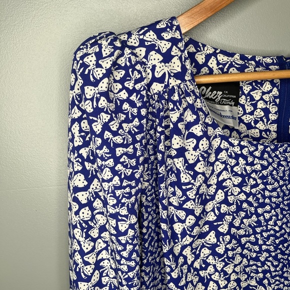 Chez California Designed by Tandy 1970’s Vintage Polka Dot Bow Print Dress - Picture 4 of 10